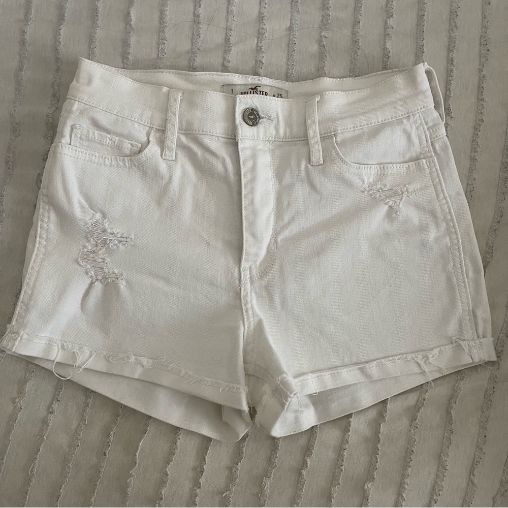 Hollister White Distressed Denim Shorts